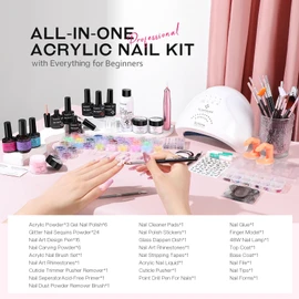 Glamonade Acrylic Nail Kit with Everything: Professional Nail Kit Set for Beginners 48W Nail Lamp Complete Nail Supplies Salon