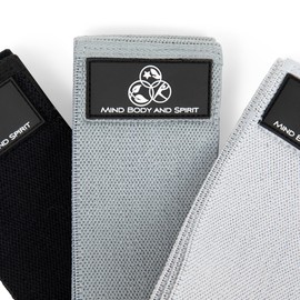 MIND BODY AND SPIRIT Fabric Resistance Bands Set of 3 - Durable Bands for Home Gym Workout, Body Fitness, Physical Therapy, Yoga, Pilates, Strength Training and Toning (Black, Dark Gray, Light Gray)