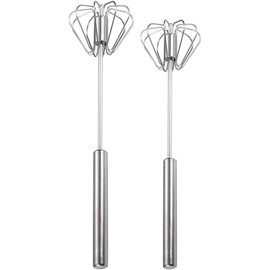 Semi-automatic Whisk, Stainless Steel Egg Beater, Versatile Milk Frother, Hand Push Rotary Whisks Mixer Stirrer for Blending, Whisking, Beating & Stirring (Silver 12+14in)