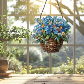 Forget Me Not Flower Ornaments Decor for Window Hanging, Gift for Forget Me Not Lovers, Flowers Home Wall Room Hanging Christmas Decorations, Flat 2D Acrylic Ornament