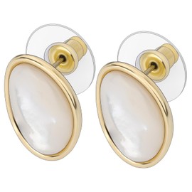 TAIGRAMA Mother of Pearl Studs Earrings for Women, Ellipses Stainless Steel Stud Earrings Hypoallergenic Gold Plated Earrings for Women Jewelry Gifts