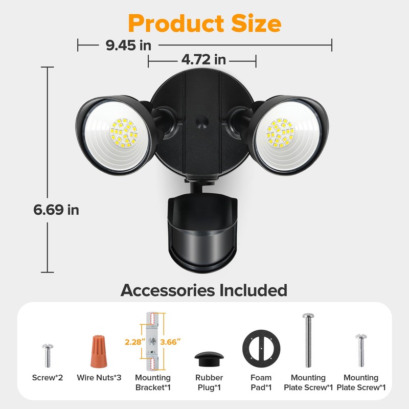UME LED Security Light Motion Sensor Outdoor Lights, 27W 3000LM,