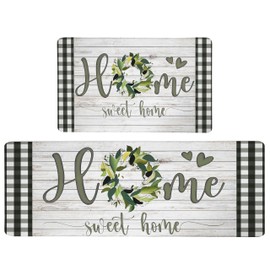 Qahing Farmhouse Kitchen Rugs Mats Sets of 2 Cushioned Anti Fatigue Kitchen Mats for Floor Non Slip Memory Foam Kitchen Floor Mats Waterproof Comfort Standing Desk Mats for Sink, 17.3"x28"+17.3"x47"