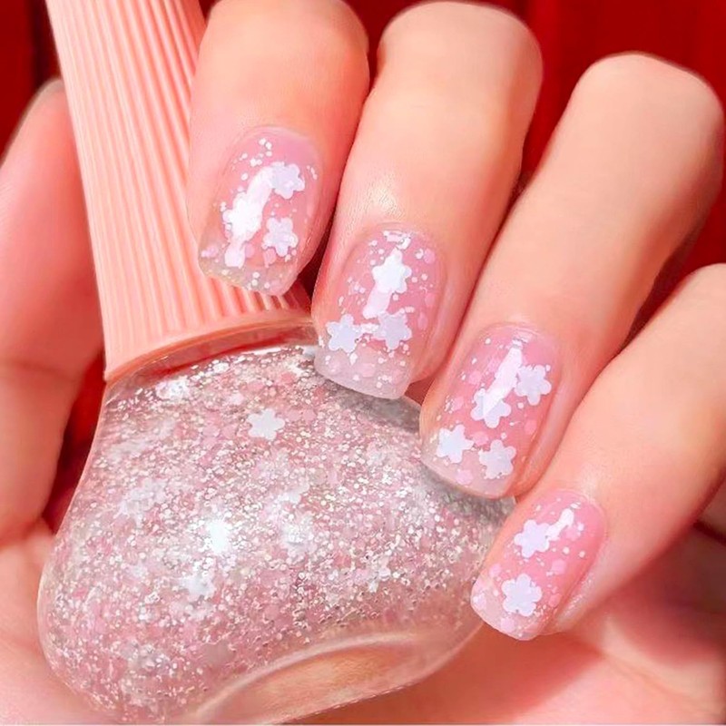 COSMOO Flower Glitter Nail Polish, 12ml Cute Flower Sequins Quick