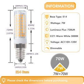[Pack of 5] E14 LED Bulb dimmable 7W E14 European Base Bulb Equivalent 75W Incandescent Bulb, 110V T3/T4 E14 Light Bulbs for Cooker Hood Bulb Turkish lamp Bulb, E14 Socket Light Bulb Warm White 3000K