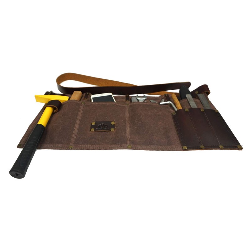 Heavy Duty Tool Apron with Hammer Loop,Waxed Canvas Waist Work