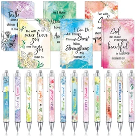 Colarr 24 Pcs Christian Bulk Gifts for Women Bible Verse Pens Bible Notebooks Christian Gifts Set Scripture Ballpoint Pens Bible Quote Notepads Religious Notebooks Gifts for Women Men (Flower)