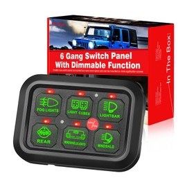 OFFROADTOWN 6 Gang Switch Panel Automatic Dimmable Universal Circuit Control Relay System Box with Fuse On-Off LED Switch Pod Waterproof Touch Switch Panel for Truck Car UTV ATV SUV Boat Marine