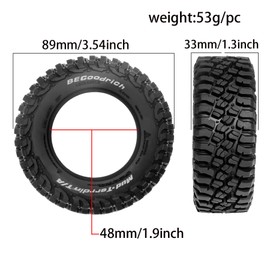 STMU 4Pcs 1/12 RC Crawler Car 1.9in Crawler Tires OD 89.5mm*32mm Compatible with D90 4WD RC, Compatible with 1/12 RC Crawler MJX H12Y+ MN128 (Tires)