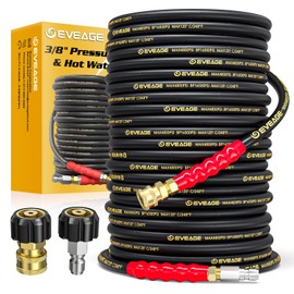 EVEAGE 3/8" Pressure Washer Hose 100ft, 4800PSI Industry Grade Steel Wire Braided & Synthetic Rubber Jacket, Kink Resistant Hot & Cold Water Max 248°F Power Washer Hose, 2pcs M22 14mm Adapter Set