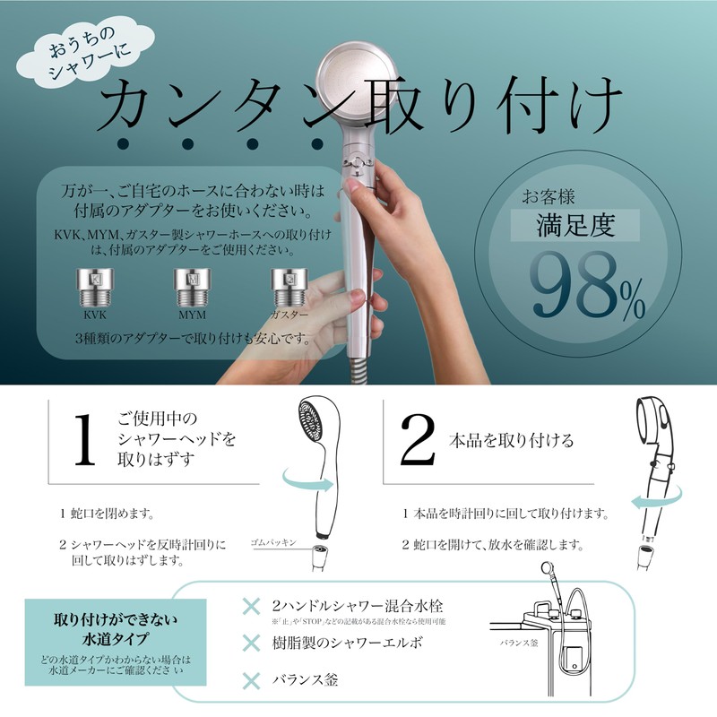 Onness Shower Head, Chlorine Removal, Water Purification, Water Stop Button,