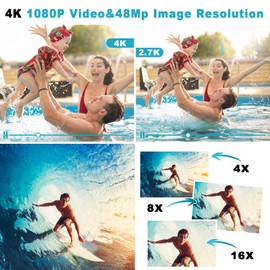 Waterproof Digital Camera, Underwater Camera with 32GB Card(Installed), 4K FHD 48MP Dual-Screen Selfie Under Water Camera for Photography, 10FT Waterproof Camera for Snorkeling, Surfing, Rafting