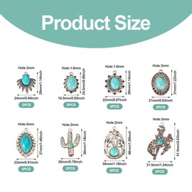 Spritewelry 16Pcs Turquoise Charms Western Charms for Jewelry Making Vintage Tibetan Style Pendants Antique Silver Turquoise Dangles for Bracelet Necklace Earring Making DIY Crafts