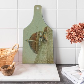 Lunarable Florence Cutting Board, Fine Art Panorama Scene Image with Architectural Building, Decorative Tempered Glass Cutting and Serving Board, Wine Bottle Shape, Pale Sepia Pale Redwood Taupe Beige
