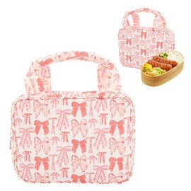 ISTOOLCO Lunch Box for Women, Bow Lunch Box, Pink Bow Lunchbox, Reusable Leakproof Cooler Bag, Picnic Food Container, Zipper Closure, Lunches Tote Bags for Travel Work and Picnic