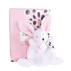 Doudou et Compagnie Mini Rabbit Comforter Pink 17cm Happy Doudou Collection - Soft Plush Toy for Babies - Gift Idea for New Born - Gift Box - Washable - DC3884