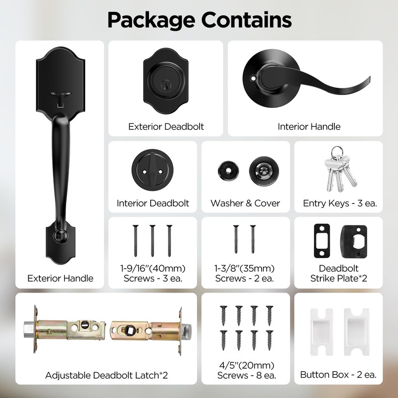MAXECURITY Black Front Door Handle and Deadbolt Set, Classic Lock
