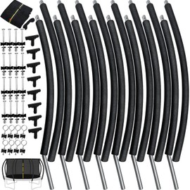 MSSVIGING 12Ft 8 Pcs Trampoline Curved Poles Replacement with Enclosure Net, Trampoline Curved Pole, Plastic T Connector, Fiberglass Rods, Mounting Hardware, Foam Covers