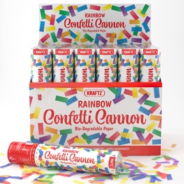 Kraftz Rainbow Coloured Eco Confetti Cannons | Eco Friendly Party Popper Cannon With Biodegradable Confetti | Giant Confetti Cannon Perfect For Weddings, Birthdays & All Other Occasions (20 CM, 4)