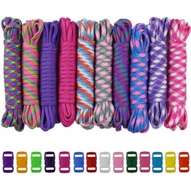 aufodara Set of 24 Paracord Bracelet Cords 7 Strands Nylon Rope and Colour Plastic Click Closure for Women Girls DIY Handmade Weave (24)