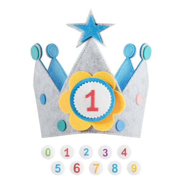 Birthday Crown with 0-9 Numbers, Reusable Felt Birthday Hats for