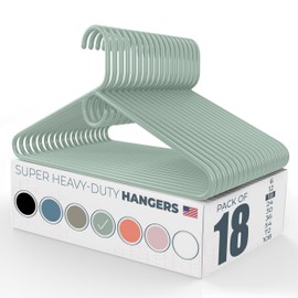 Neaties Super Heavy Duty Clothes Hangers 18 Pack – Made in The USA - 10lb Capacity, Thick Plastic Hangers for Pants, Coats, Jackets, Jeans and Adult Clothing – Mint