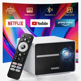 [1200ANSI/Built-in Apps] Smart-Portable-Mini-Projector with WiFi and Bluetooth, Electric Focus/ 4P Keystone/HDR10+, 1080P HD Projector for Bedroom Home Theater, Kogata Outdoor-Movie-Proyector Gift