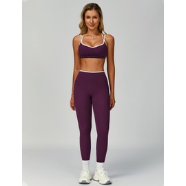 Womens Workout Sets Two Piece Cami Straps Cross Back Color Block Sports Bras Matching Tummy Control High Waist Leggings 2 Piece for Women Gym Yoga Active Wear Outfits Athletic Work Out Set Purple XS