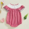 Lenjindjer Infant Baby Girl 4th Of July Outfit Plaid Smocked