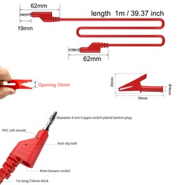 6pcs Stackable Banana to Banana Plug Test Cable Lead Set with 4mm Socket Banana Jack Copper Alligator Clips （4 Clips） 2 Test Wires Included, for Multimeter Leads, Electrical Test Leads 1000V Max 19A