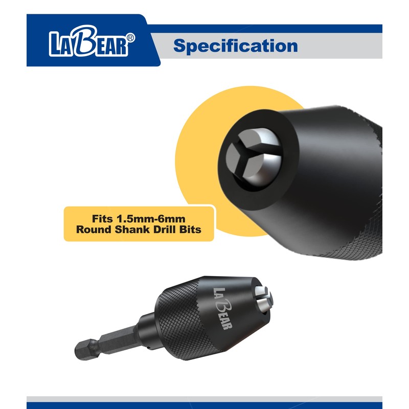 LABEAR- Drill Chuck Keyless Mini 3-Jaw Adapter with Quick-change 1/4"
