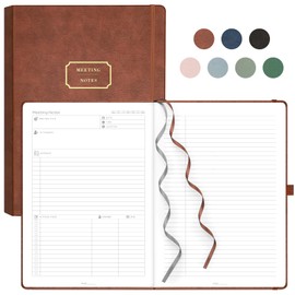 EMSHOI Meeting Notebook for Work with Action Items - 240 Pages A4 Large Project Planner Agenda Organizer Work Notebook for Women Men Office Business Notes, PU Leather Hardcover, 8.5" x 11", Coffee