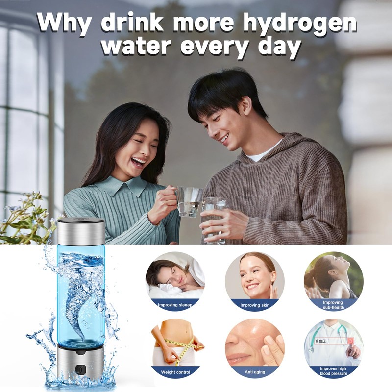 Premium Hydrogen Water Bottle 460ml SPE/PEM Hydrogen Generator with Rechargeable