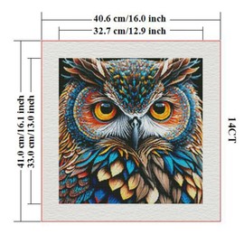 ITSTITCH Stamped Cross Stitch Kits - Full Set of Embroidery for Beginners or Adults,14 CT 2 Strands DIY Owl Patterns Counted Arts Craft 16.1×16.1 inch