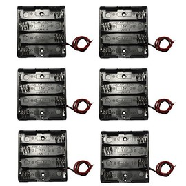WAYLLSHINE 6 Pcs 4 x 1.5V (6V) AA Battery Spring Clip Black Plastic 4 x 1.5V (6V) Battery Case Holder Box Black Red Wire Leads