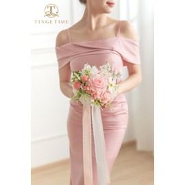 TINGE TIME 7 Inch Artificial Flowers Wedding Bouquets for Bridesmaid, Set of 4, Bride Tossing Bouquet for Wedding Ceremony Festivals Bridal Shower Rehearsal Dinner Vintage Party (PeachPink&White)