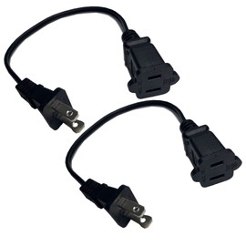 1 Foot Extension Cord, Short Extension Cord 2 Prong, 18 AWG Small Polarized Male-Female Power Extension Cords for Indoor, NEMA 5-15P to NEMA 5-15R, Black 2 Pack