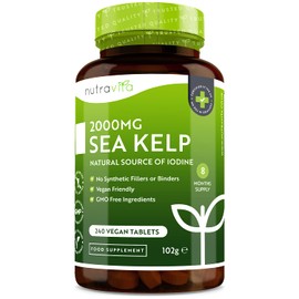 Nutravita Sea Kelp 2000mg - Natural Source of Iodine - Normal Cognitive Function, Energy Yielding Metabolism, Nervous System Function, Skin and Production of Thyroid Hormones - 8 Month Supply