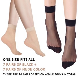KEYRI 14 Pairs Women's Pop Socks, Ankle Sheer Socks Nylon Pop Socks Hosier Transparent Thin Sock Ankle Socks Reinforced Toe for Women and Girls (UK, Alpha, One Size, Regular, Regular, Black, Nude)