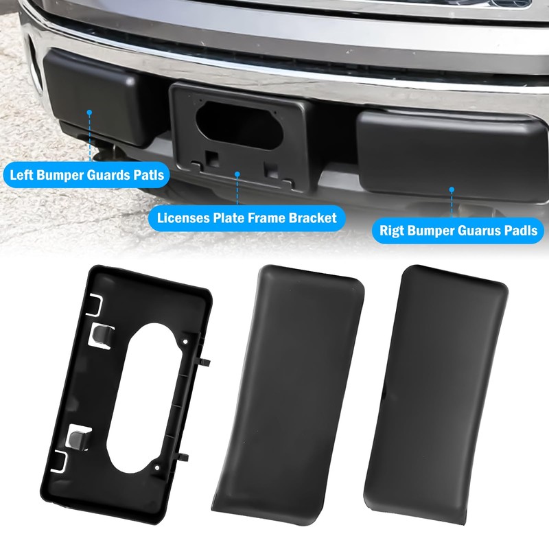 Front Bumper Guards Pads & License Plate Frame Bracket Set