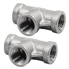 PHITUODA 2 PCS 1/4 Inch Female NPT Tee Pipe Adapter Cast Pipe Fitting, Stainless Steel 3-Way T Shaped Pipe Fitting Adapter