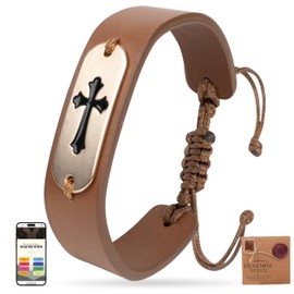 DEARMINE Daily Bible Verse Bracelets, Daily Wearable Scripture Bracelets, Cross Bracelet, Christian Gifts for Women, Men, Catholic Religious Gifts, Easter Basket Stuffers (Leather Cross Bracelet - 3)