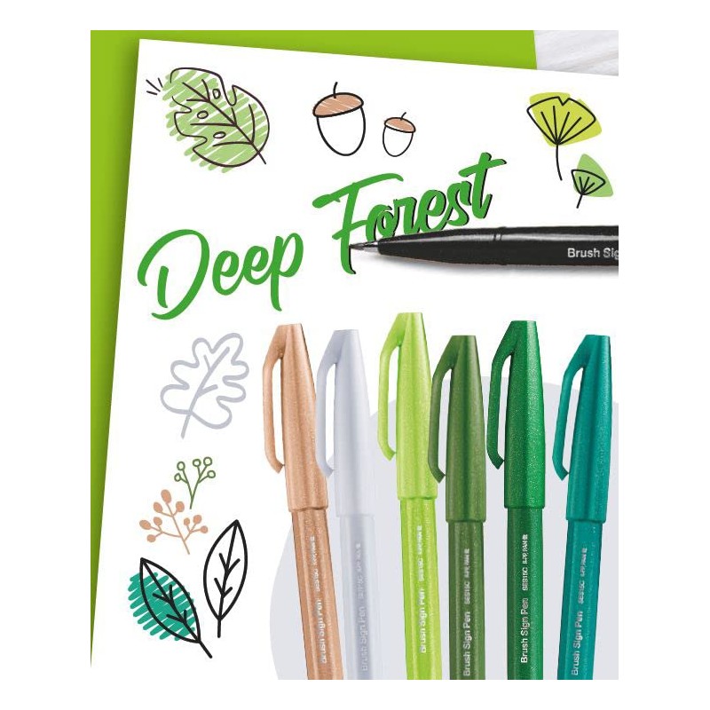 Pentel SES15C Brush Sign Pen Sketching Set Deep Forest &
