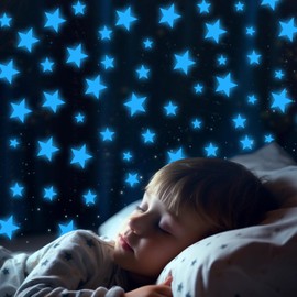 Sibba Glow in Dark Stars Stickers for Ceiling Kids Room Decor 3 Sheets Moon Wall Decals Stick Sticky Sticker Murals Paper Star Glowing Luminous Light Small 3D Space Art Paint
