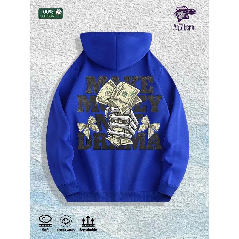 MAKE MONEY NOT DRAMA Graphic Hoodie 100% Cotton US Warehouse