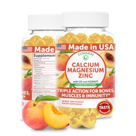 Lunakai USA Made Calcium Gummies with Magnesium, Zinc, Vitamin D3 & K2 for Women, Men & Kids – Delicious Calcium Magnesium Zinc D3 Supplement for Bone, Muscle & Immune Support, 60ct