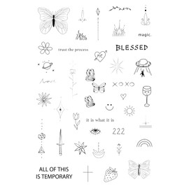Tatsy Pequeño set de tatuajes temporales pequeños, mini tatuajes falsos realistas y lindos, set de pegatinas de tatuajes, tatuajes para dedos, para...