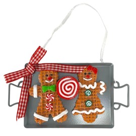 Gerson 2358690 6.25" Set/4 Gingerbread+Sugar Cookies Metal Pan Tray Christmas Ornament