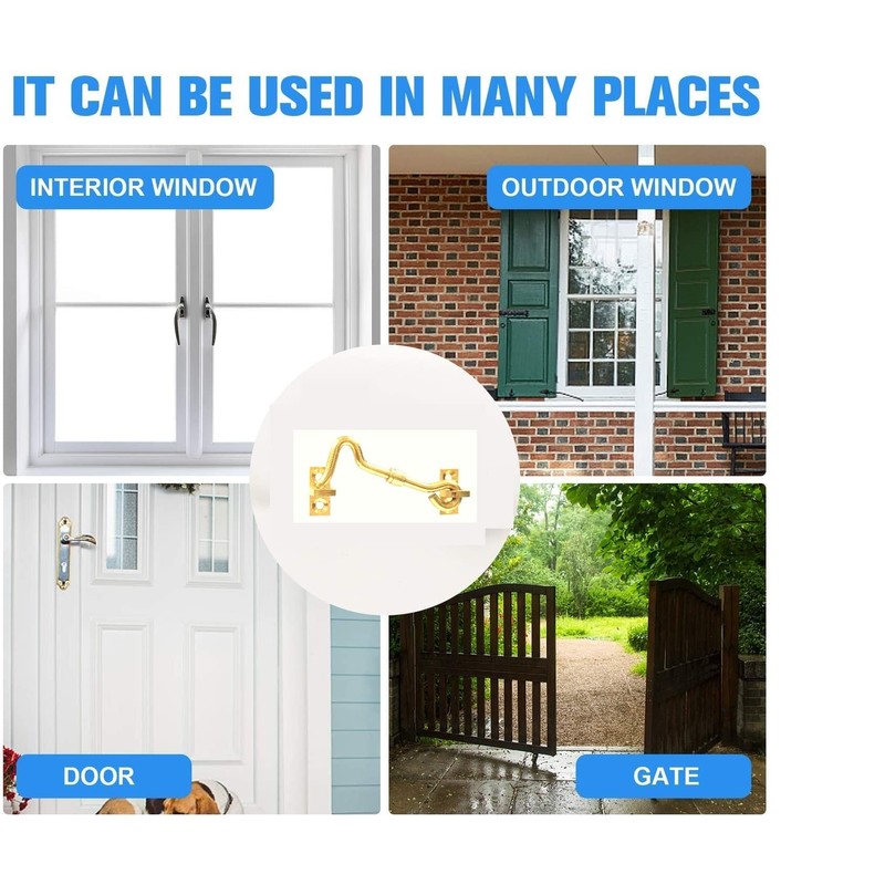 TERF® 75mm Polished Brass Cabin Door Hook and Eye Lock
