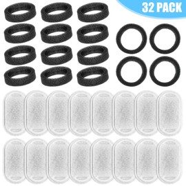 Cat Water Fountain Filters Replacement, 16 Pcs Pet Water Fountain Filter with 16 Pcs Foam Sponges for 67oz/2L & 108oz/3.2L Stainless Steel Pet Cat Water Fountain Dispenser Filters
